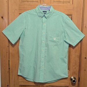 Chaps Easy Care Men's Button Down Shirt Medium Green Plaid Short Sleeve Casual